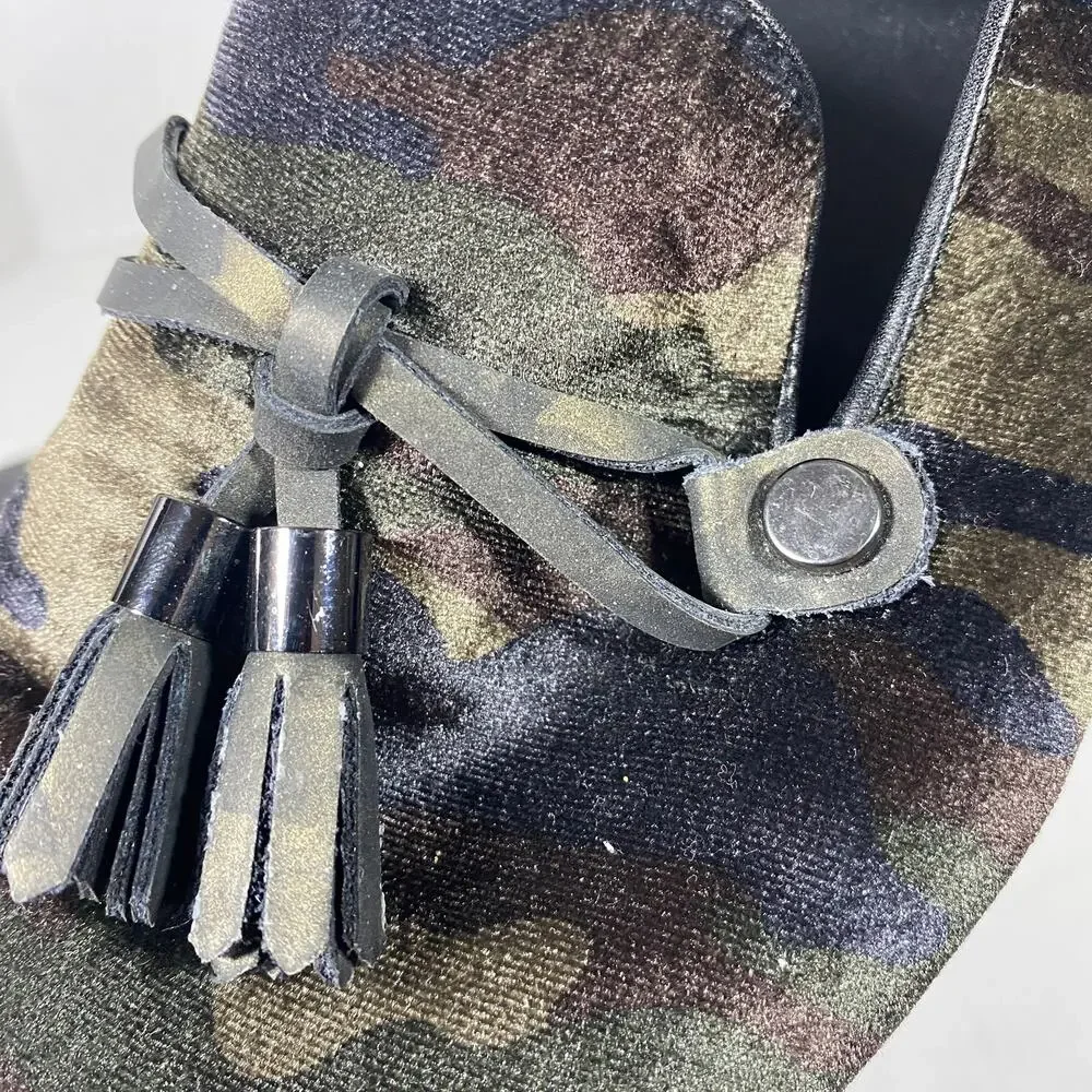 ALDO Men's Velvet Camo Tassel Loafers Dark Green Brown Sz 8